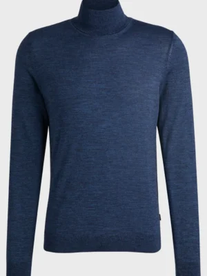 MUSSO ( col roulé bleu chiné 100 % laine )